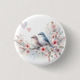 Spring Love Birds Cherry Blossom Floral 3 Cm Round Badge