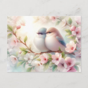 Spring Love Birds Cherry Blossom Floral Announcement Postcard