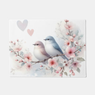 Spring Love Birds Cherry Blossom Floral Doormat