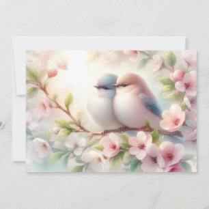 Spring Love Birds Cherry Blossom Floral Holiday Card