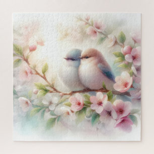 Spring Love Birds Cherry Blossom Floral Jigsaw Puzzle