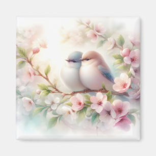 Spring Love Birds Cherry Blossom Floral Magnet