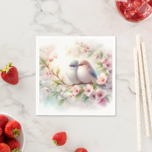Spring Love Birds Cherry Blossom Floral Napkin