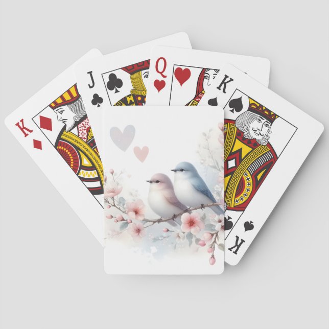 Spring Love Birds Cherry Blossom Floral Playing Cards (Back)