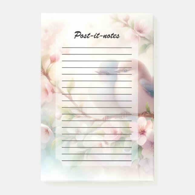 Spring Love Birds Cherry Blossom Floral Post-it Notes (Front)