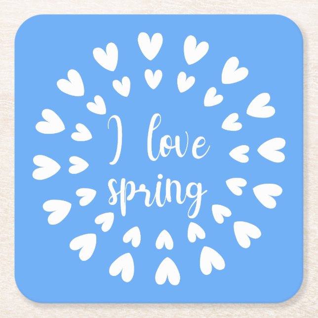 Spring Love, Little Hearts Square Paper Coaster (Front)