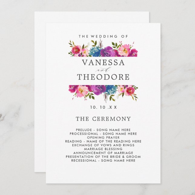 Spring Lush  Bouquet Wedding  Ceremony Program Invitation (Front/Back)