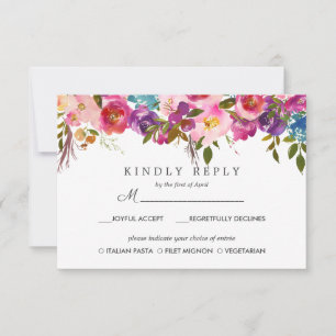 Spring Lush Floral Wedding RSVP MEAL option Card