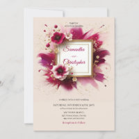 Spring magenta flowers and faux gold frame wedding