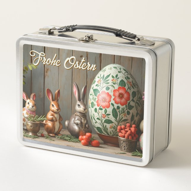 Spring Magic with Blossoms and Bunny Happiness Metal Lunch Box (Front)