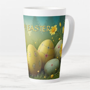 Spring Magic with Easter Eggs in a Sea of Flowers Latte Mug