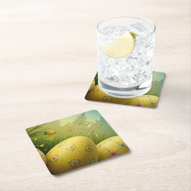 Spring Magic with Easter Eggs in a Sea of Flowers Paper Coaster (Insitu)
