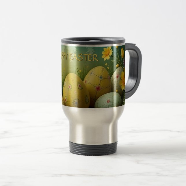Spring Magic with Easter Eggs in a Sea of Flowers Travel Mug (Front Right)