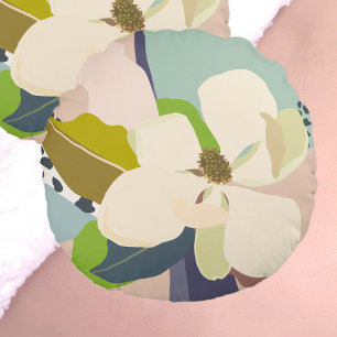 Spring Magnolia Colour Blocks Florist Round Cushion