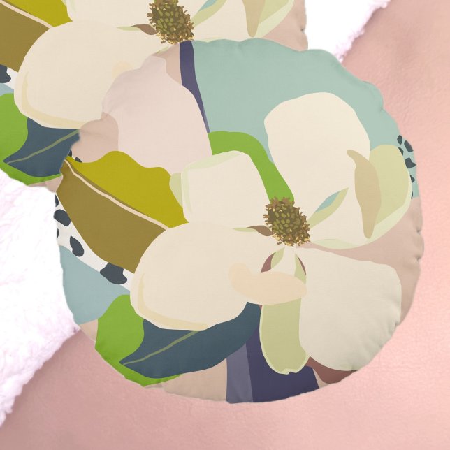 Spring Magnolia Colour Blocks Florist  Round Cushion (Creator Uploaded)