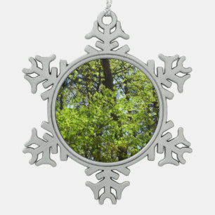 Spring Maple Leaves Nature Snowflake Pewter Christmas Ornament