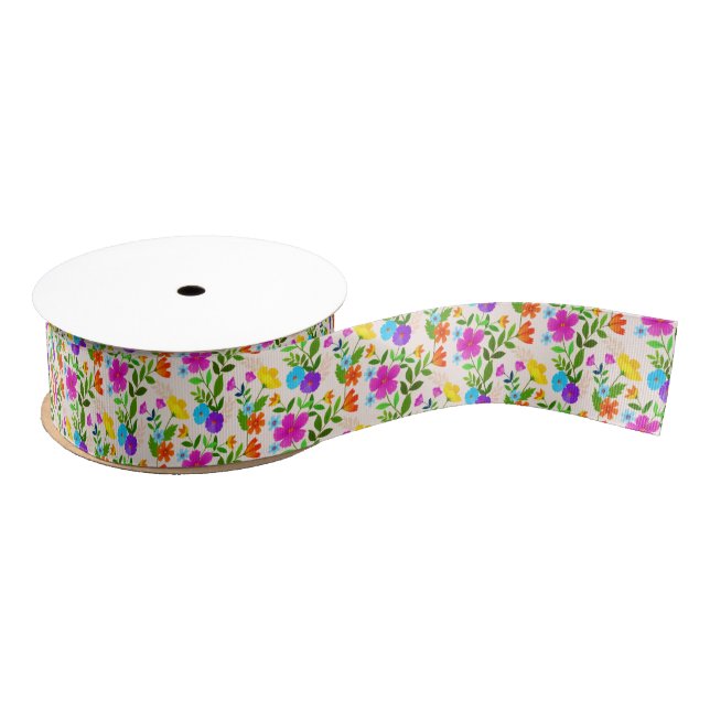 Spring Meadow Blooming Wildflowers Garden Grosgrain Ribbon (Spool)