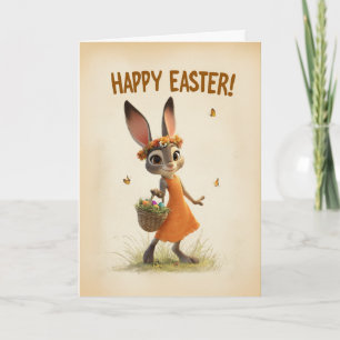 Spring Meadow Bunny with Basket Easter Card