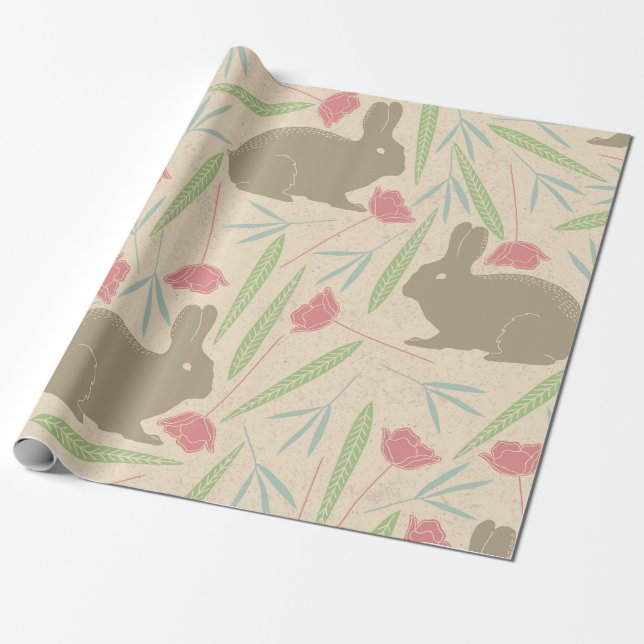 Spring Meadow Bunny Wrapping Paper (Unrolled)
