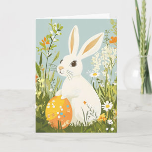 Spring Meadow Easter White Bunny Holiday Card
