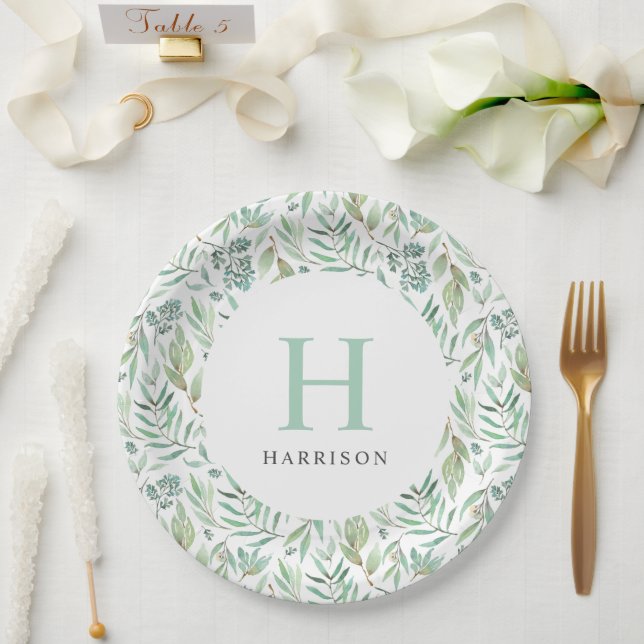 Spring Meadow Family Monogram Paper Plate (Wedding)
