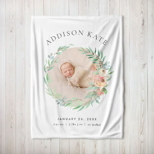 Spring Meadow Floral Baby Photo Birth Stats Fleece Blanket