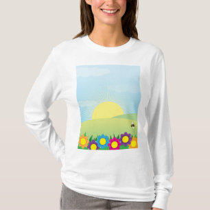 Spring Meadow Sunburst with Colorful Flowers T-Shirt