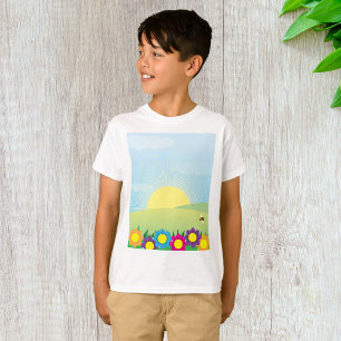Spring Meadow Sunburst with Colourful Flowers T-Shirt