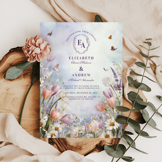 Spring Meadow Wildflower Butterfly Wedding Invitation (Creator Uploaded)