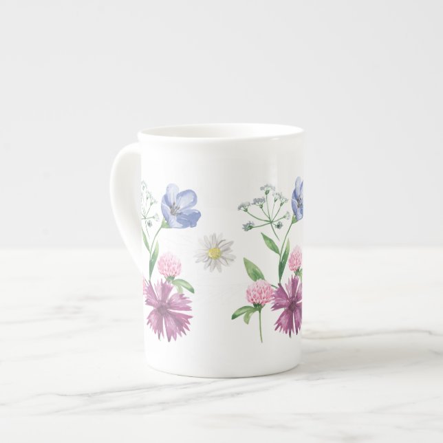 Spring Meadow Wildflower Watercolor Bone China Mug (Front Left)
