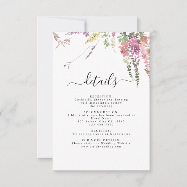 Spring Meadow Wildflowers Wedding Detail Card (Front)