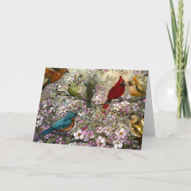Spring Meet: Colorful Songbirds Bird Lovers Gifts Card (Front)