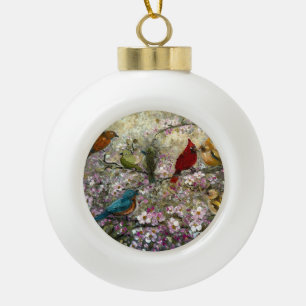 Spring Meet: Colourful Songbirds Bird Lovers Gifts Ceramic Ball Christmas Ornament