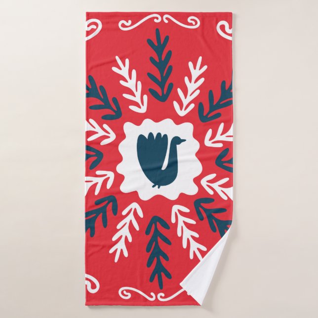 Spring, Merry Christmas folk doodle art square til Bath Towel (Bath Towel)