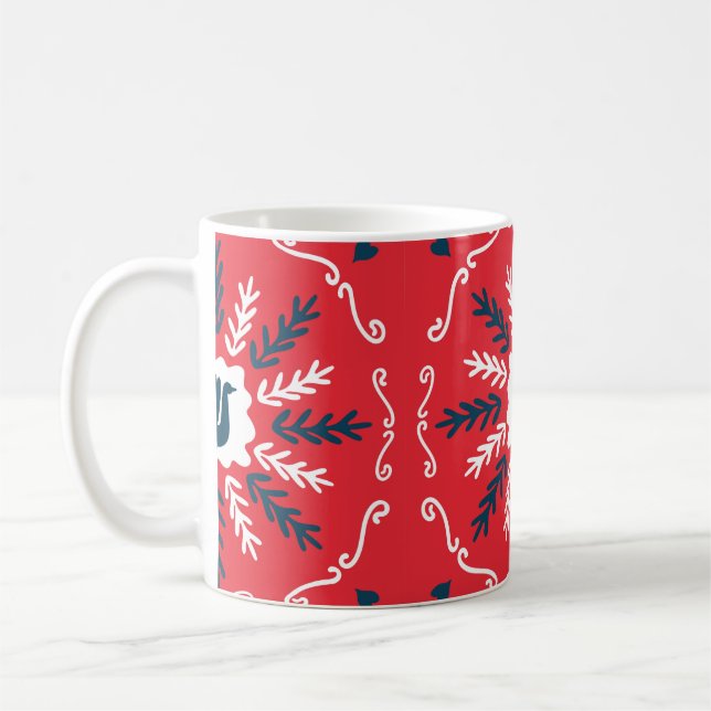 Spring, Merry Christmas folk doodle art square til Coffee Mug (Left)
