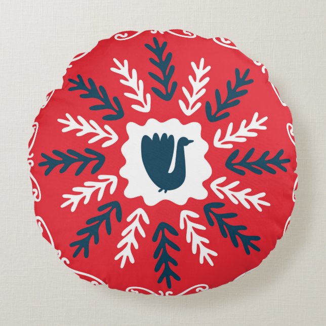 Spring, Merry Christmas folk doodle art square til Round Cushion (Front)