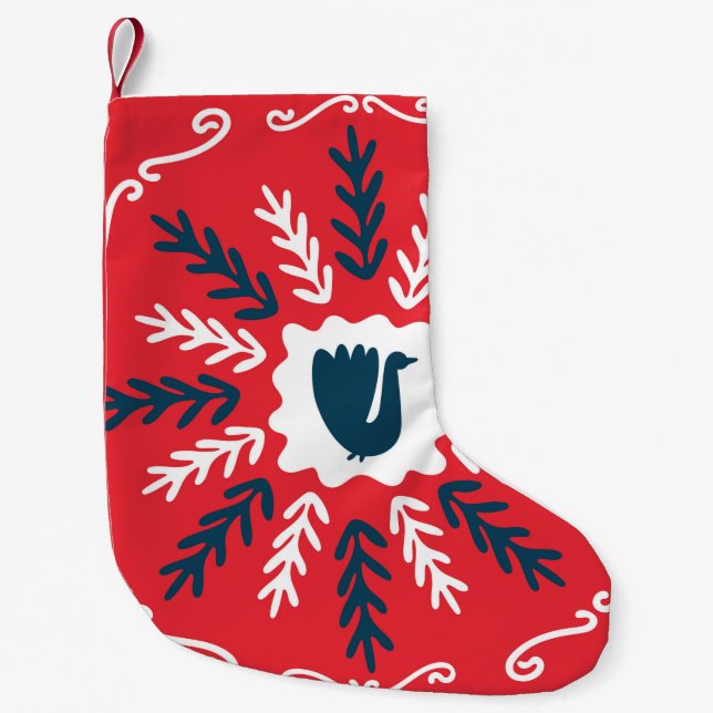 Spring, Merry Christmas folk doodle art square til Small Christmas Stocking (Front)