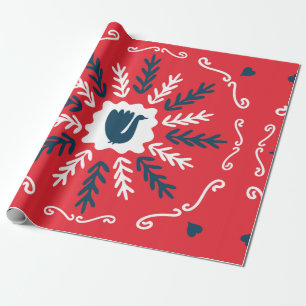 Spring, Merry Christmas folk doodle art square til Wrapping Paper