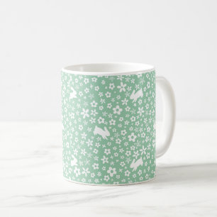 Spring Mint Green Floral Bunny Coffee Mug