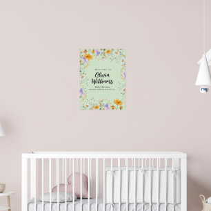 Spring mint wildflower floral Welcome Baby Shower Poster