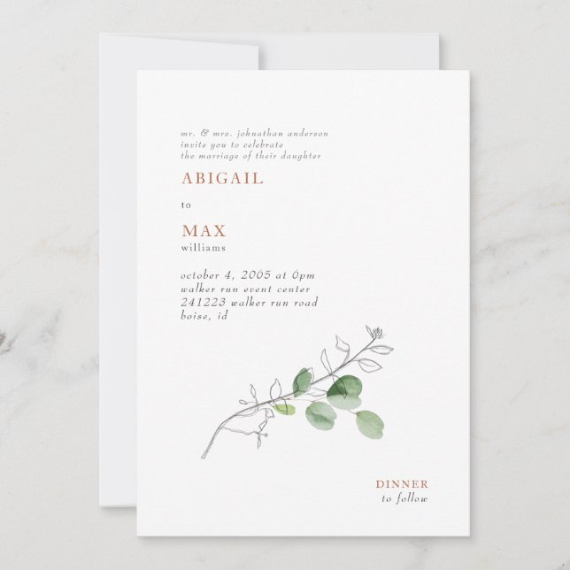 Spring Modern Botanical Terracotta Wedding  Invitation (Front)