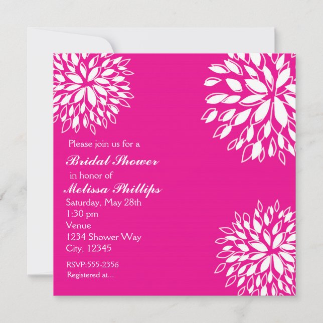 Spring Modern Hot Pink & White Floral Invitation (Front)