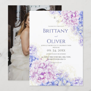 Spring Modern Lilac & Blue Floral Wedding Invitation