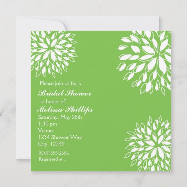Spring Modern Lime Green White Floral Invitation (Front)