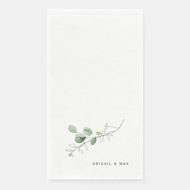Spring Modern Watercolor & Pencil Botanical Guest Napkin (Front)