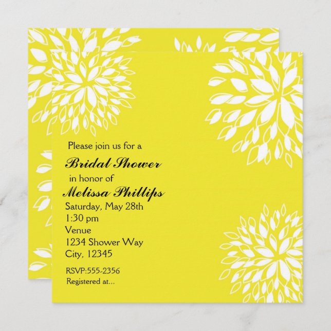 Spring Modern Yellow & White Floral Invitation (Front/Back)