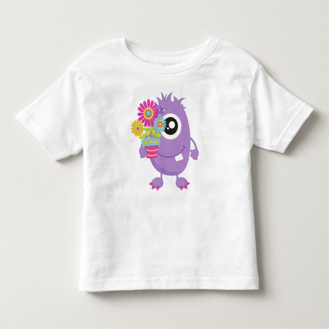 Spring Monster, Purple Monster, Colourful Flowers Toddler T-Shirt (Front)