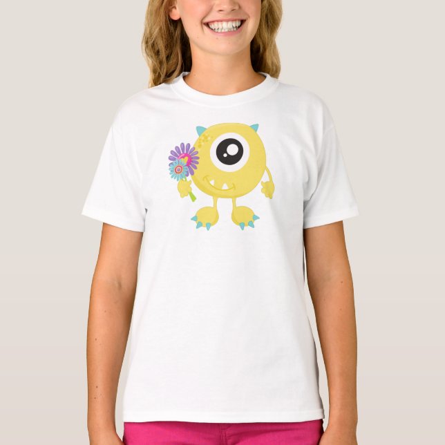Spring Monster, Yellow Monster, Flowers, Horns T-Shirt (Front)