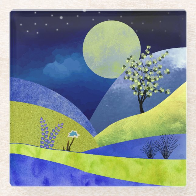 Spring Moonrise Glass Coaster (Front)
