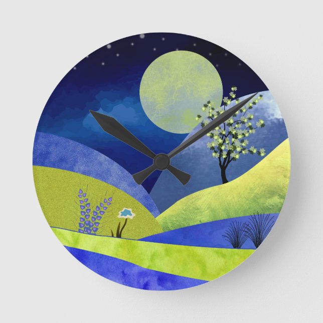 Spring Moonrise Round Clock (Front)